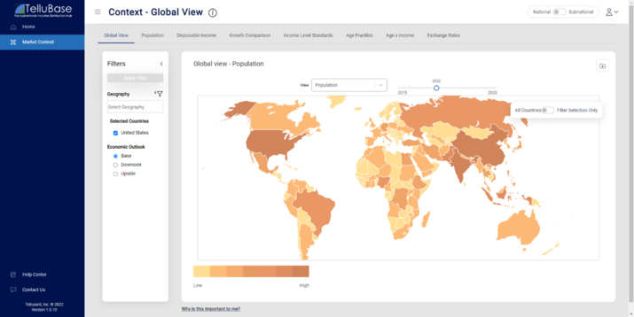 screenshot of tellubase app global map view