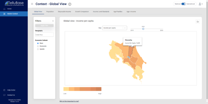 screenshot of tellubase app subnational map (Costa Rica) view